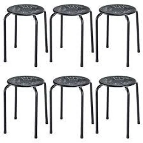 BOXED COSTWAY SET OF 6 STACKABLE METAL STOOL SET DAISY BACKLESS ROUND TOP KITCHEN BLACK (1 BOX)