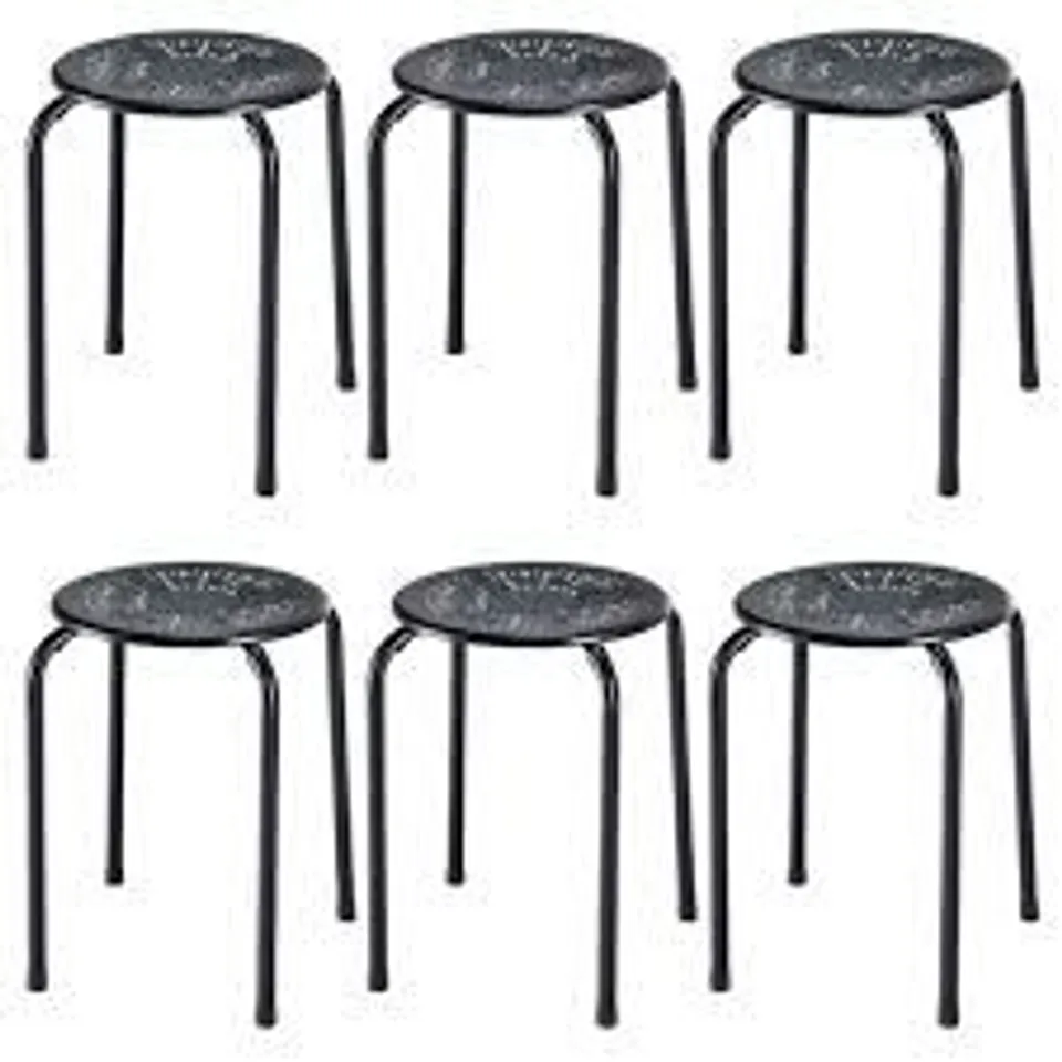 BOXED COSTWAY SET OF 6 STACKABLE METAL STOOL SET DAISY BACKLESS ROUND TOP KITCHEN BLACK (1 BOX)