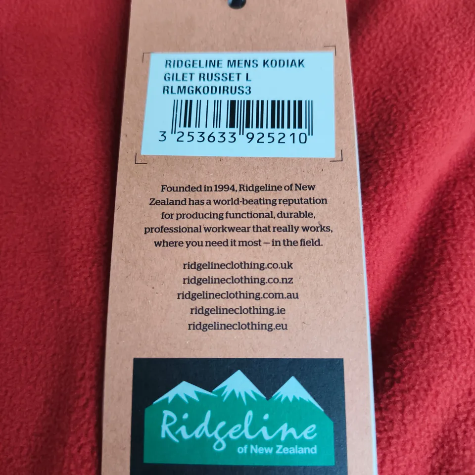 RIDGELINE MENS KODIAK GILET RUSSET, SIZE L