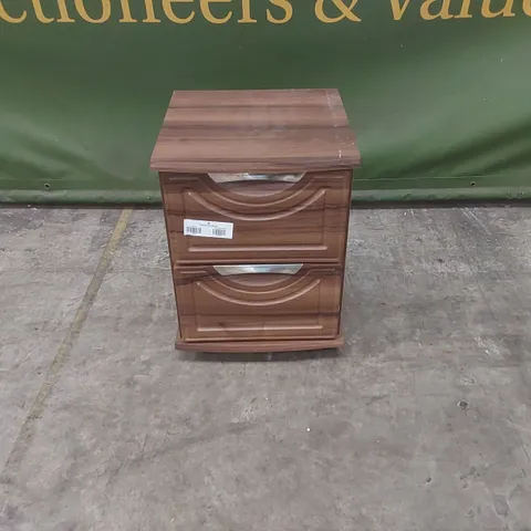 DESIGNER 2 DRAWER WOODEN BEDSIDE TABLE ON WHEELS