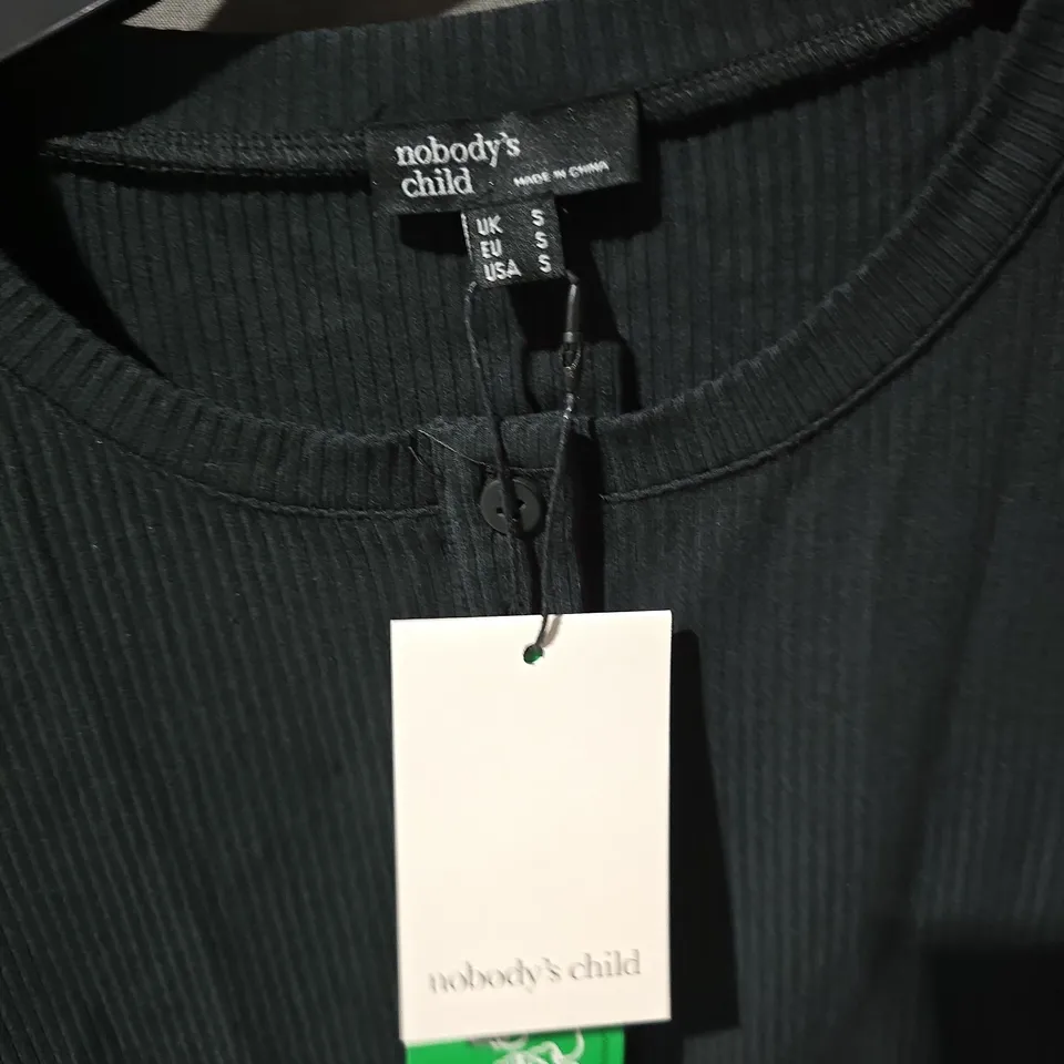 NOBODY'S CHILD BLACK RIBBED LONG-SLEEVE HENLEY TOP – KIDS, UK S