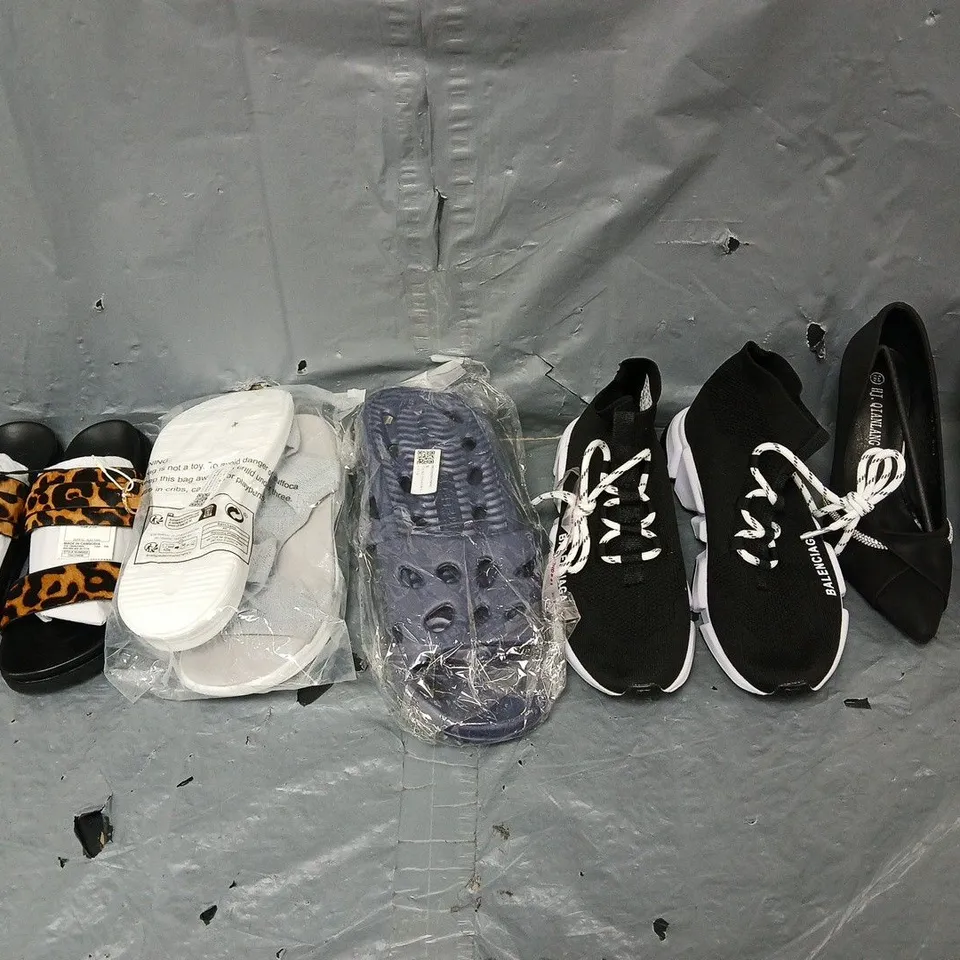 BOX OF APPROXIMATELY 15 PAIRS OF ASSORTED SHOES IN VARIOUS STYLES, COLOURS AND SIZES