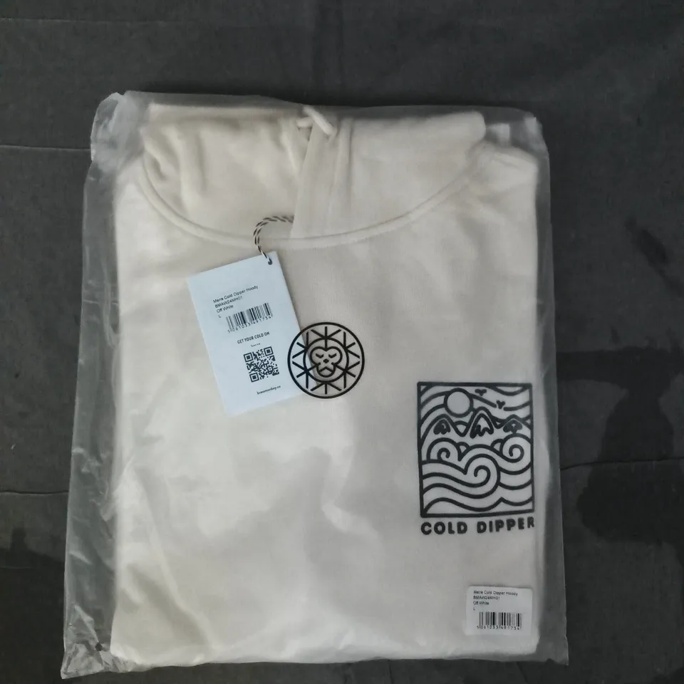 BOX OF APPROXIMATELY 12 BRASS MONKEY MENS COLD DIPPER HOODIES IN OFF WHITE SIZE LARGE