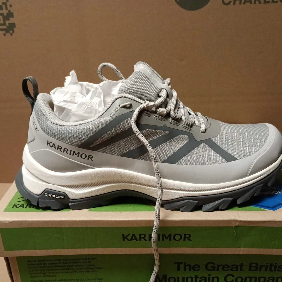 BOXED PAIR OF KARRIMOR PENNINE TRAINERS IN GREY/WHITE - UK 7
