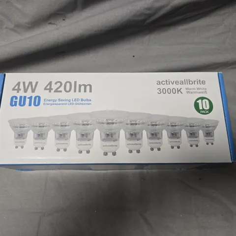 SEALED ACTIVEALLBRITE 3000K GU10 LED BULBS - 10 PACK 