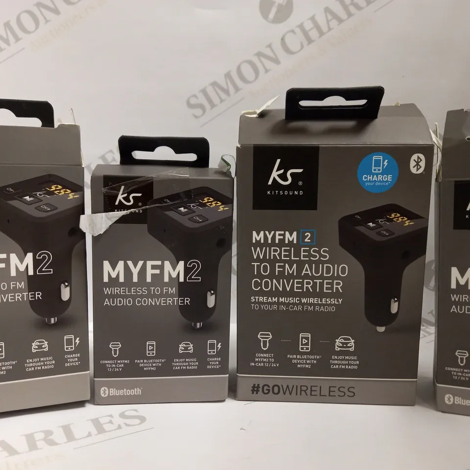 BOX OF APPROX 30 KITSOUNDS MYFM2 WIRELESS TO FM AUDIO CONVERTERS