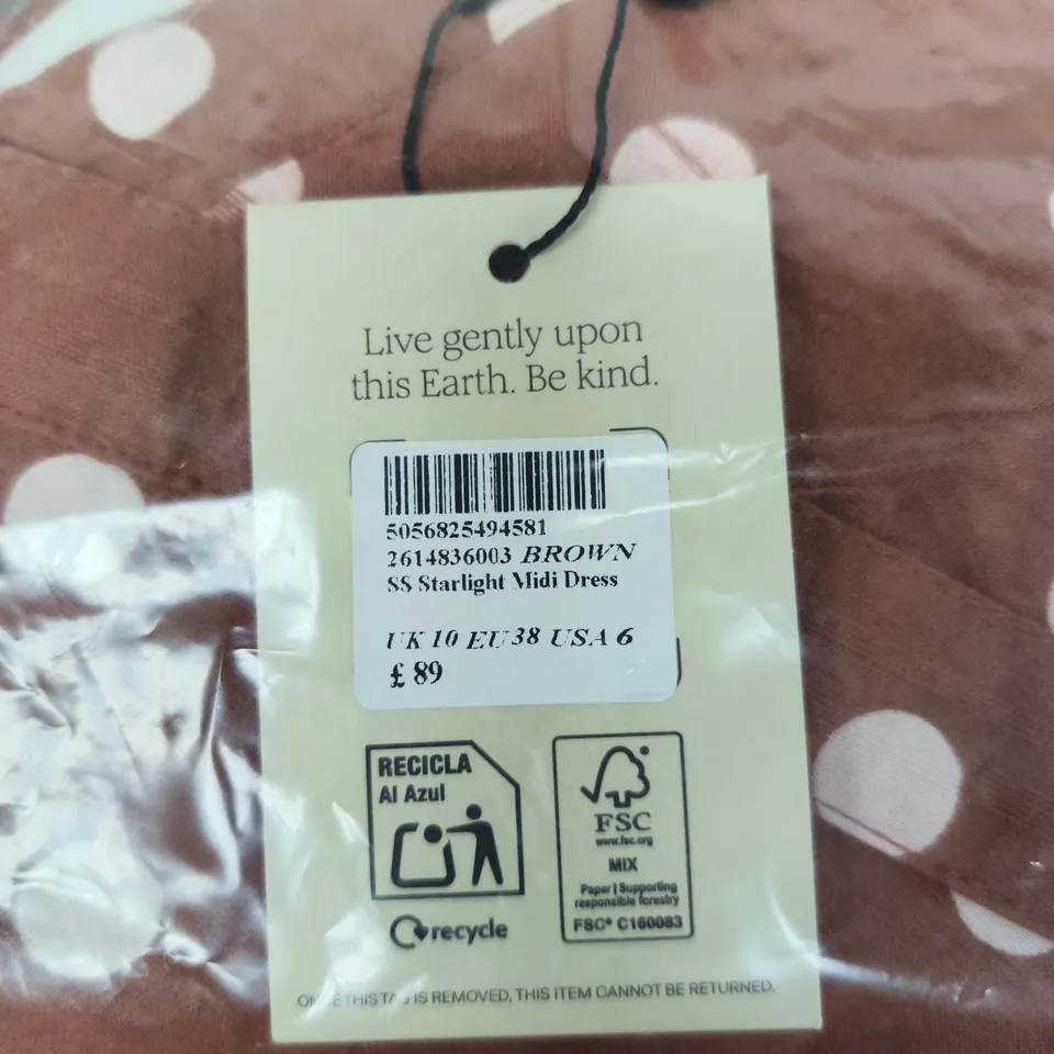 BAGGED NOBODY'S CHILD STARLIGHT MIDI DRESS – BROWN POLKA DOT, UK 10