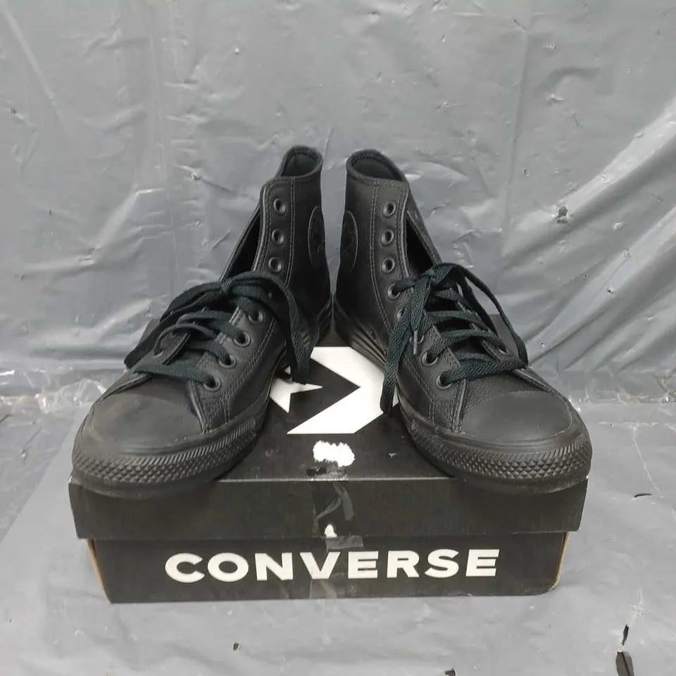 CONVERSE MENS TONAL LEATHER HI TOP TRAINERS BLACK SIZE 7