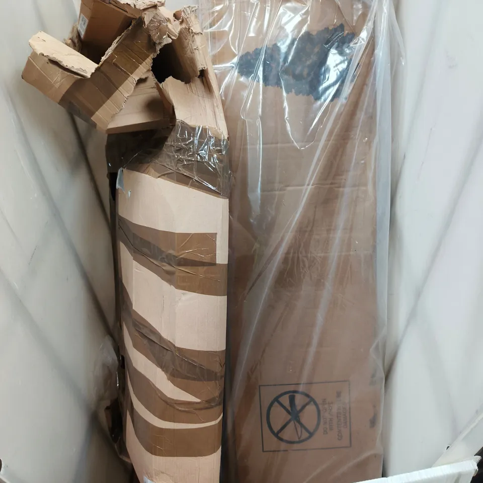 CAGE OF APPROXIMATELY 8 ASSORTED ITEMS TO INCLUDE CHRISTMAS TREE, TABLE, CLOTHES ETC