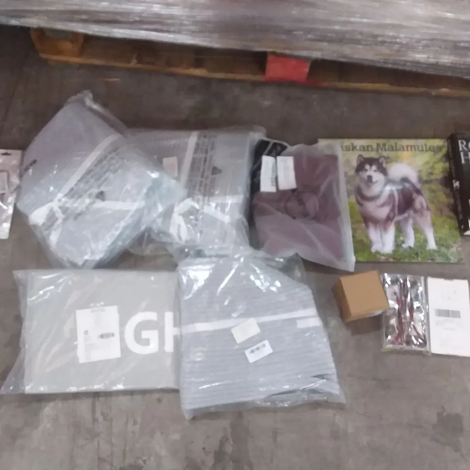 PALLET OF ASSORTED ITEMS INCLUDING 2022 PLANER, 2 PACK READING GLASSES, ROBERT HARRIS LUSTRUM, ALASKAN MALAMUTE CALANDER, EONO LAUNDRY BASKET, SHORT SLEEVES TSHIRT 