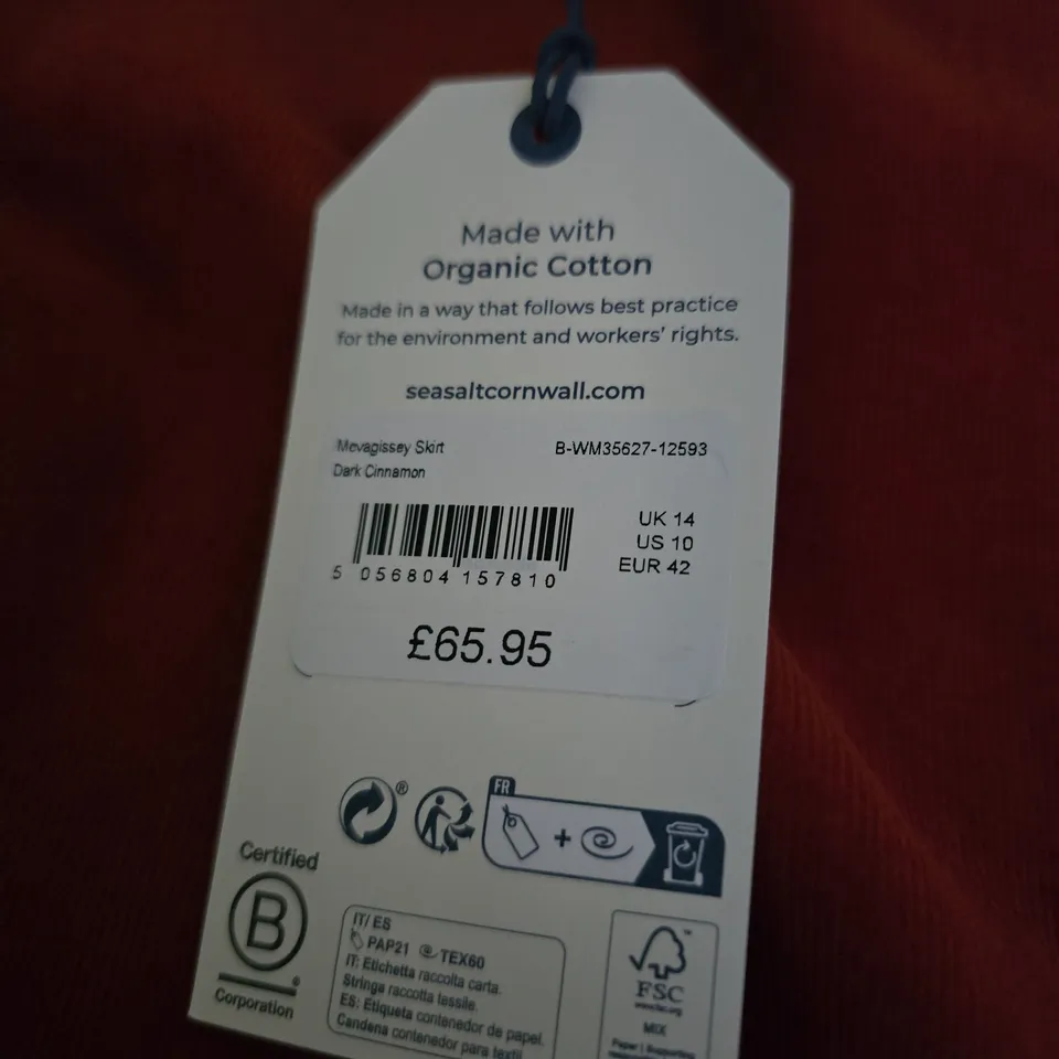 SEASALT CORNWALL MEVAGISSEY SKIRT – DARK CINNAMON, UK 14 