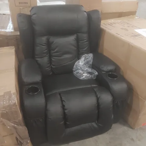 DESIGNER BLACK FAUX LEATHER MANUAL RECLINER CHAIR CHAIR