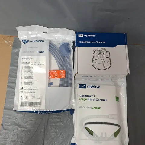 3 F&P MYAIRVO PRODUCTS TO INCLUDE NASAL CANNULA, HUMIDIFICATION CHAMBER, AIRSPIRAL TUBE, ETC