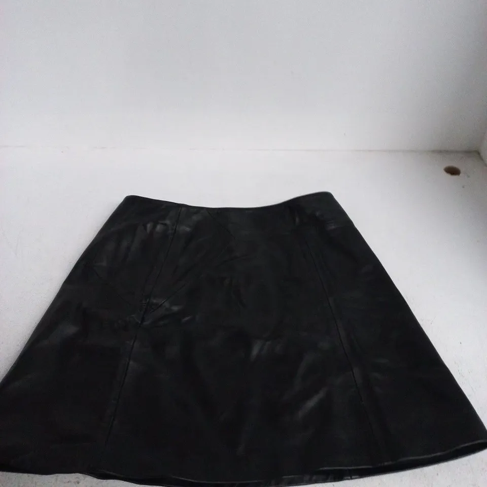 WHISTLES BLACK FAUX LEATHER A-LINE SKIRT – UK 12 (EU 40; US 8)