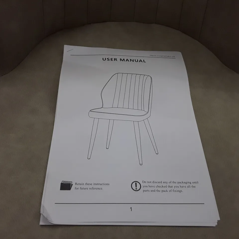 BOXED SET OF 2 UPHOLSTERED FAUX LEATHER DINING CHAIRS - CREAM (1 BOX)