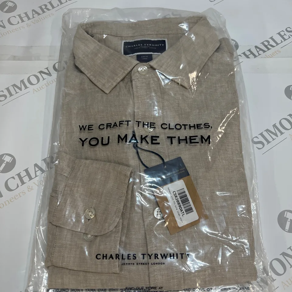 CHARLES TYRWHITT SLIM FIT PURE LINEN SHIRT IN OATMEAL SIZE L