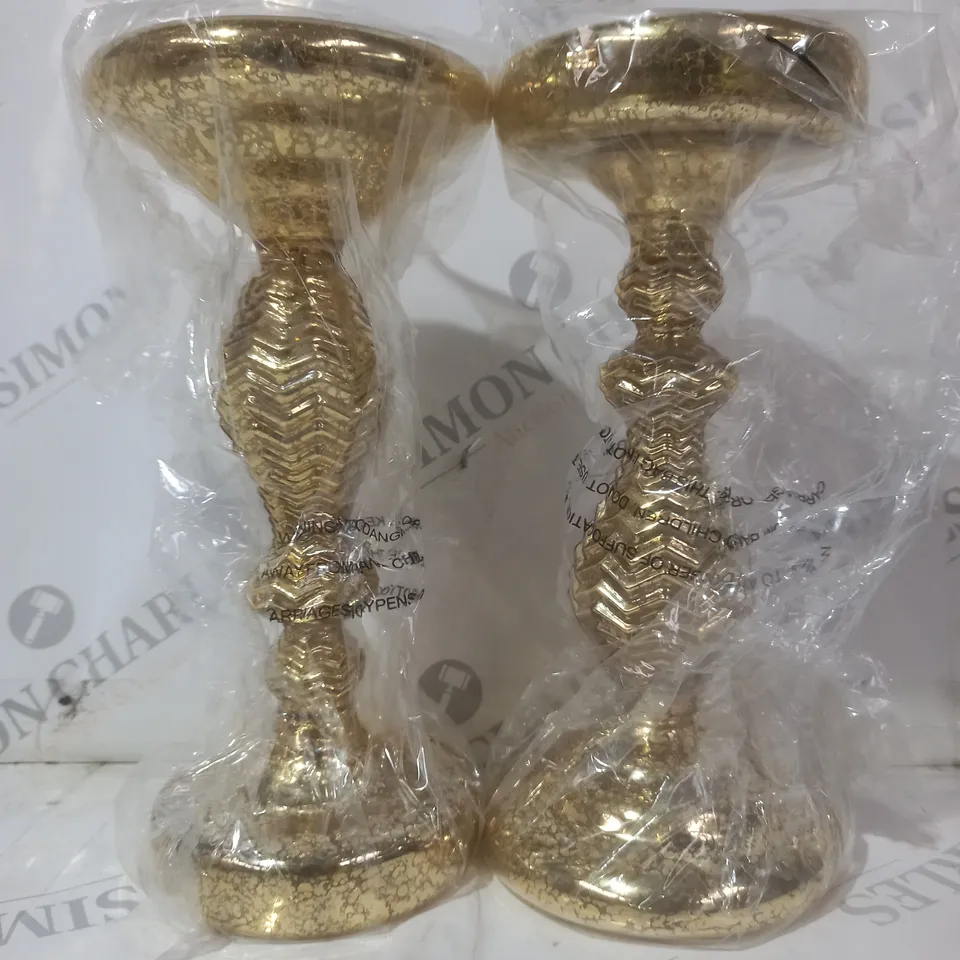 BOXED ALISON CORK PRE-LIT SET OF 2 MERCURY GLASS CANDLE HOLDERS