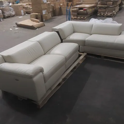 QUALITY DESIGNER ITALIAN MADE RICCARDO ELECTRIC RECLINER LEATHER UPHOLSTERED CORNER SOFA - SNOW WHITE