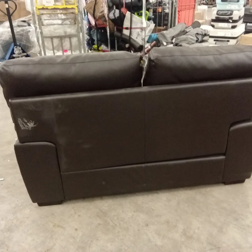DESIGNER 2 SEATER CHOCOLATE FAUX LEATHER SOFA
