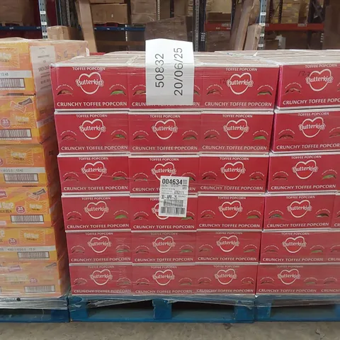 PALLET TO CONTAIN APPROX 54 BOXES OF BUTTERKIST TOFFEE POPCORN - 14 X 170g BAGS PER BOX // BEST BEFORE: 04/2025