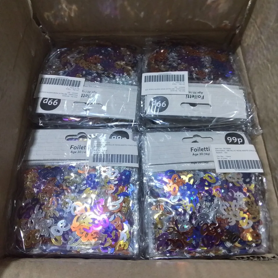 LOT OF 144 BRAND NEW 14G PACKS OF AGE 30 CONFETTI IN MULTI - 12 PACKS CONTAINING 12 PIECES