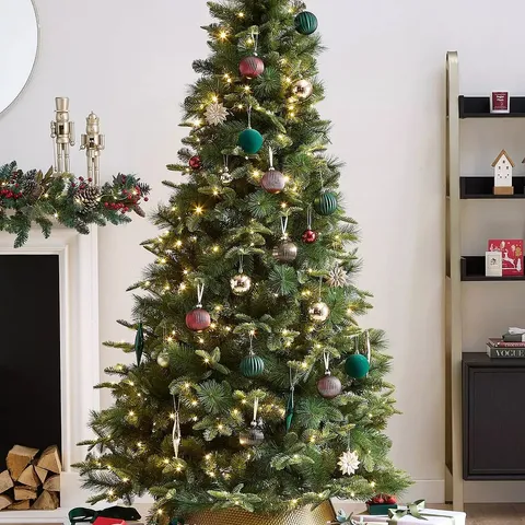 BOXED 7FT ASPEN PRE LIT CHRISTMAS TREE WITH DUAL COLOUR TWINKLE LIGHTS