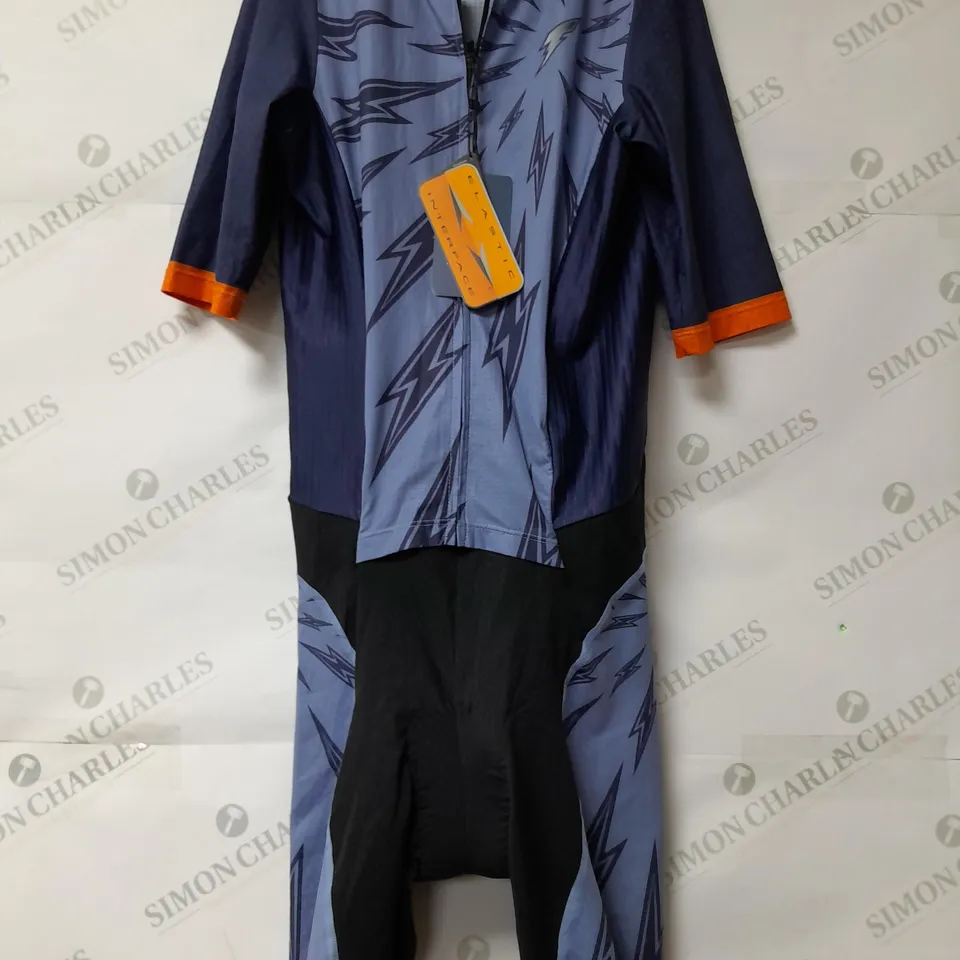 TEMPUS MENS CYCLING BIB SHORTS BLUE WITH ORANGE TRIM SIZE M