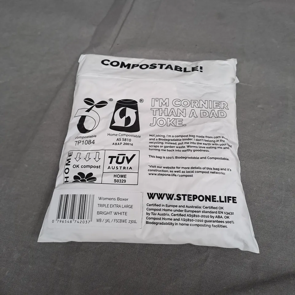 SEALED STEP ONE WOMENS BOXER IN BRIGHT WHITE SIZE 3XL