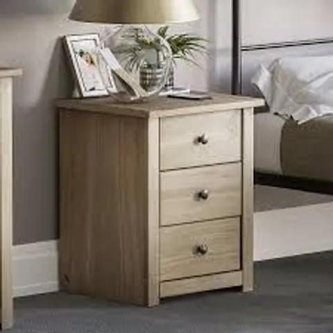BOXED PANAMA SOLID PINE WOOD 3 DRAWER BEDSIDE CHEST