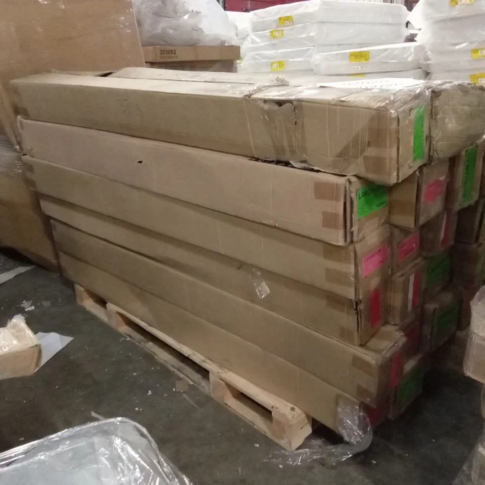 PALLET TO CONTAIN A LARGE ASSORTMENT OF INCOMPLETE DESIGNER BED PARTS AND PIECES 
