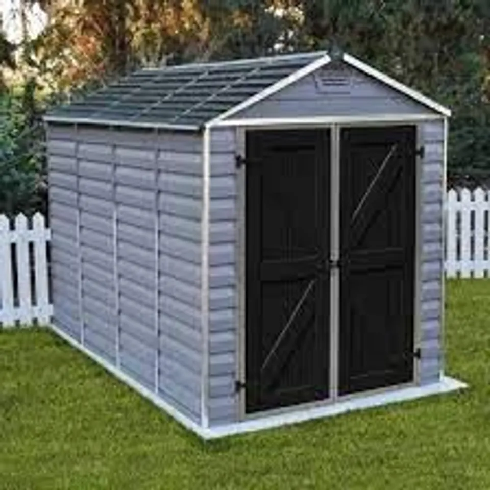 BOXED 6FT × 6FT PLASTIC APEX GARDEN SHED