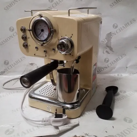 BOXED SWAN SK22110CN RETRO 1100W ESPRESSO COFFEE MACHINE WITH MILK FROTHER, STEAM PRESSURE CONTROL & 1.2L DETACHABLE WATER TANK - RETRO CREAM 