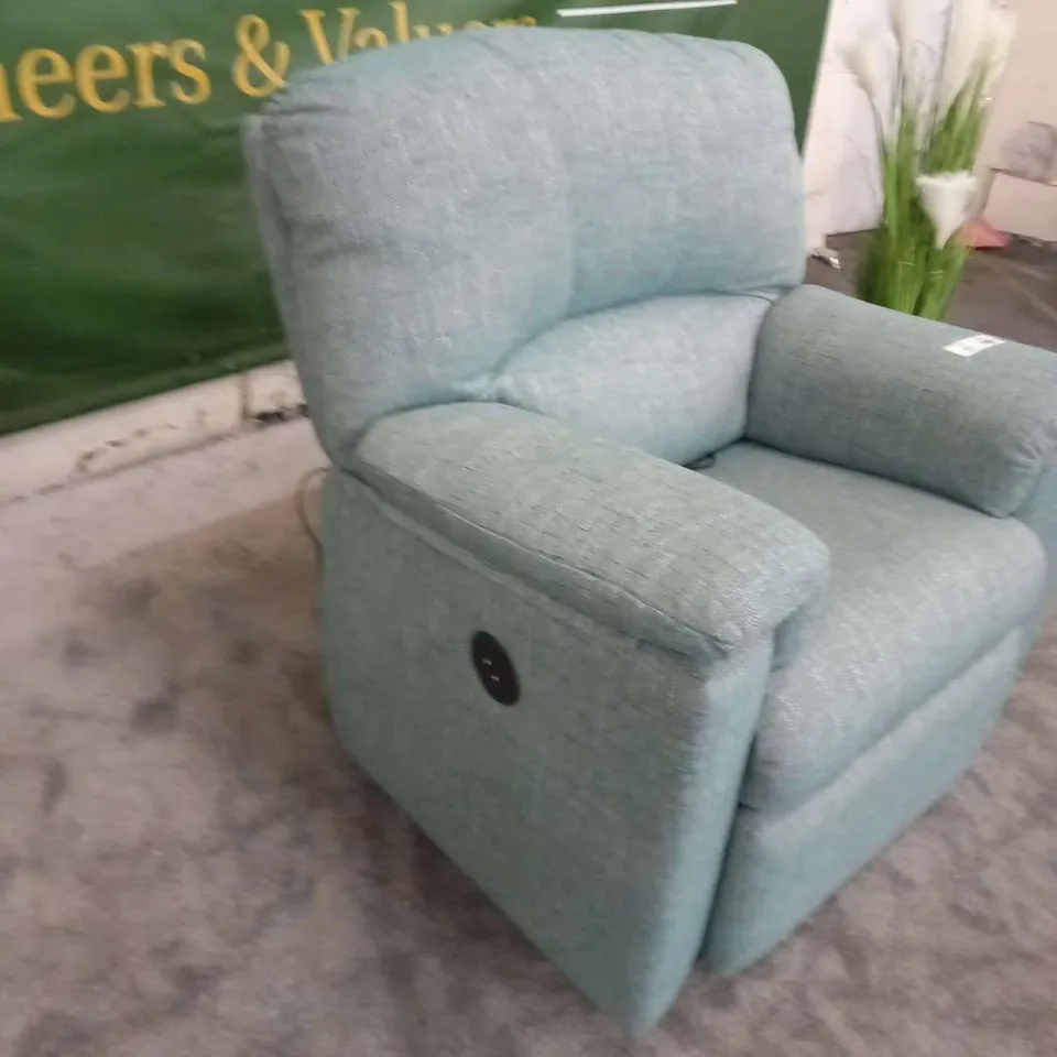 DESIGNER G PLAN CHLOE DAPPLE OCEAN FABRIC ELECTRIC RECLINING ARMCHAIR