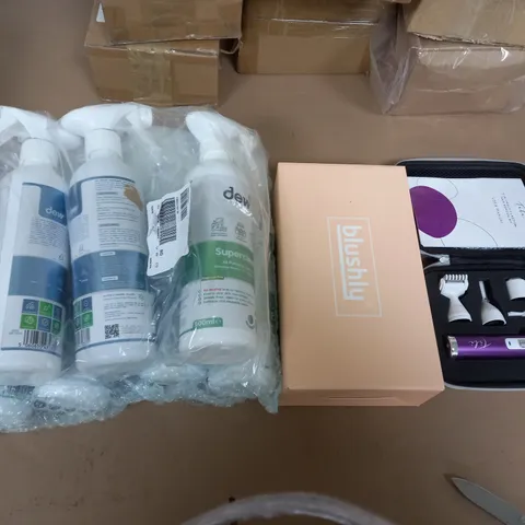BOX OF APROX 10 ITEMS TO INCLUDE - DISINFECTION SPRAY - BLUSHLY - TILT HAIR TRIMER