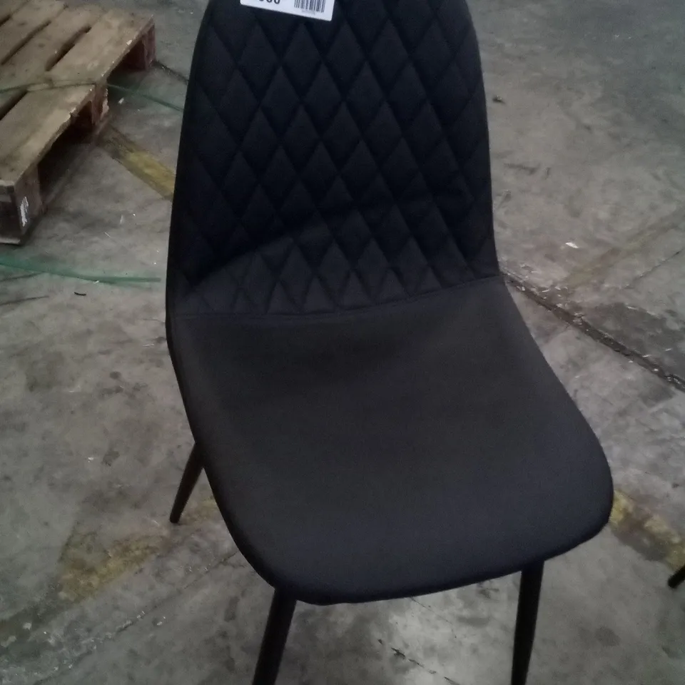 APPROXIMATELY 4 DESIGNER BLACK FAUX LEATHER DINING CHAIR WITH BLACK LEGS