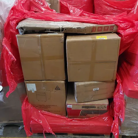 PALLET TO CONTAIN ASSORTED HOUSEHOLD ITEMS AND CONSUMER PRODUCTS. INCLUDING BELT DISC SANDER, STORAGE UNITS, BOXED FURNITURE ETC