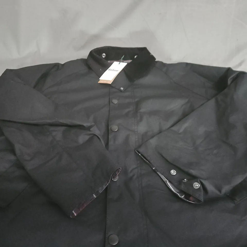BARBOUR MODIFIED TRANSPORT WAX JACKET – BLACK, UK SIZE 44