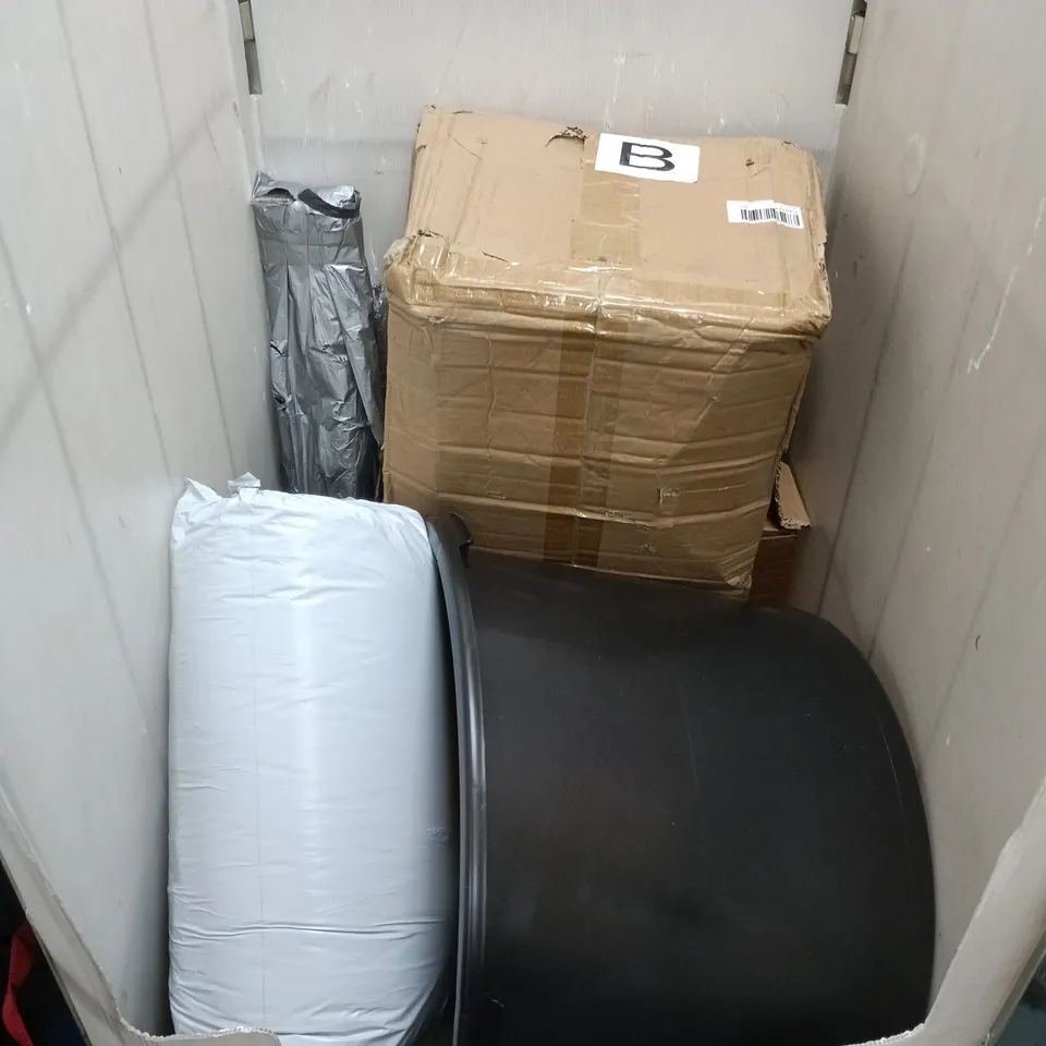 CAGE OF APPROXIMATELY 10 ASSORTED HOUSEHOLD ITEMS TO INCLUDE - waste PAPER BINS - LARGE BAG OF SEEDS AND COOKWARE - COLLECTION ONLY