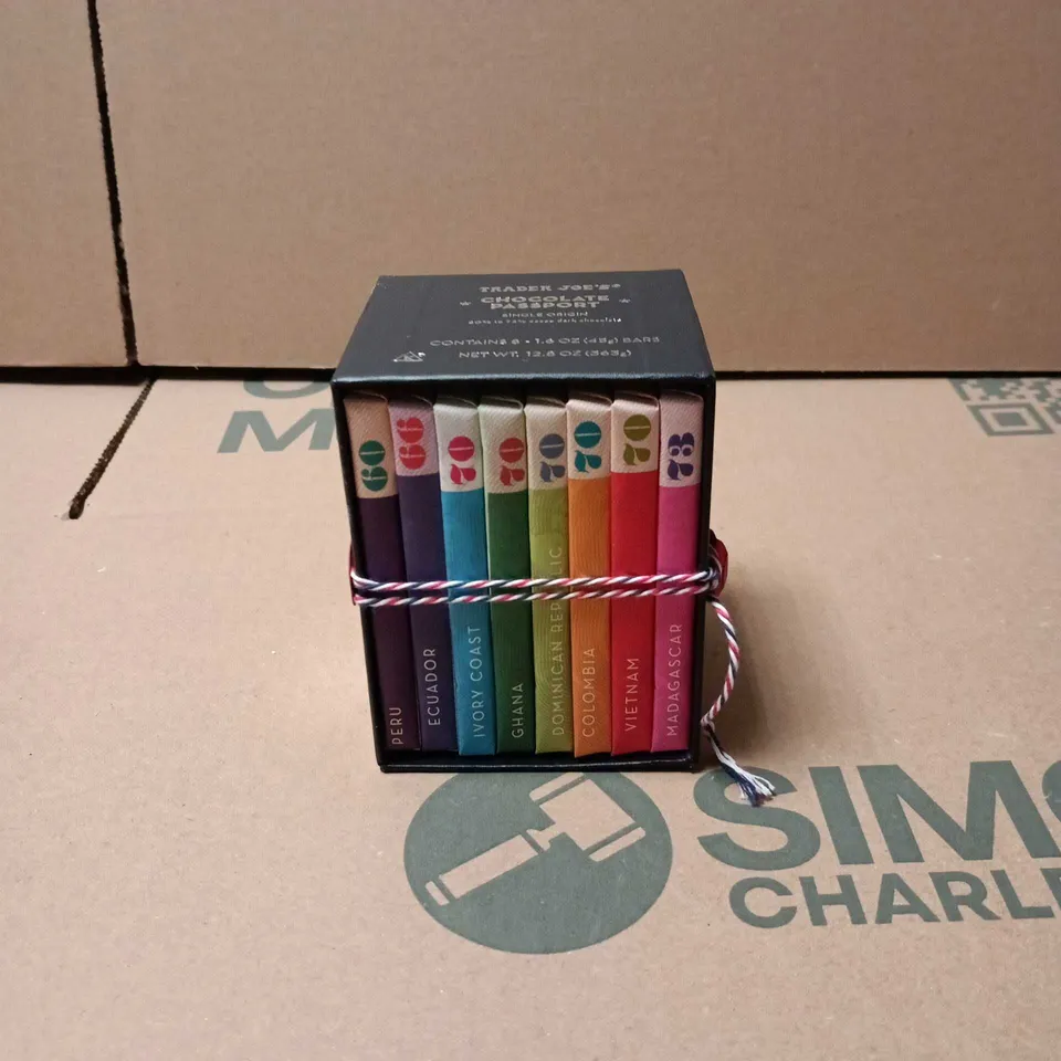 TRADERS JOES SINGLE ORIGIN CHOCOLATE PASSPORT SET, 8 DIFFERENT COUNTRIES 