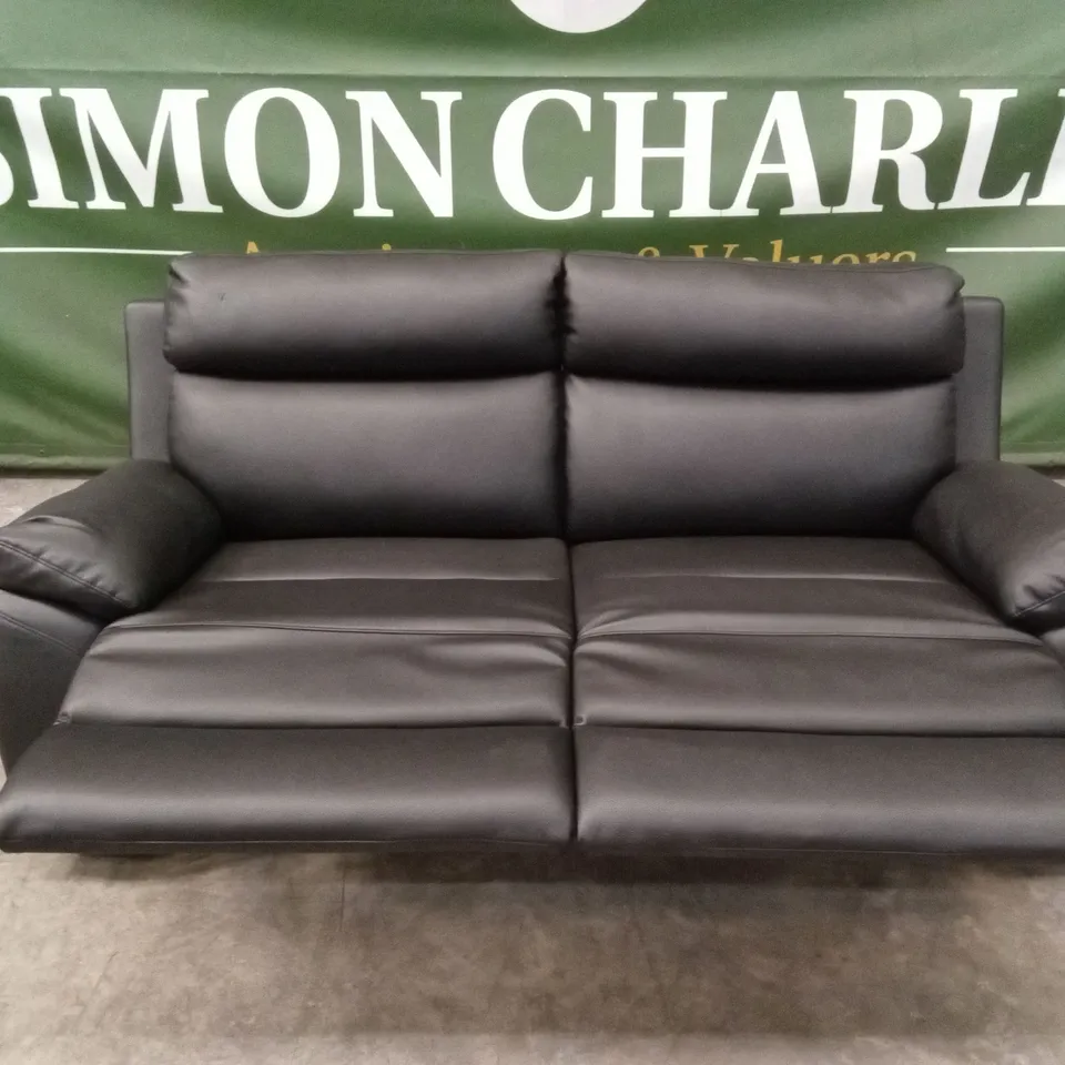 EDISON 3 SEATER LUXURY FAUX LEATHER MANUAL RECLINER SOFA - BLACK RRP £799