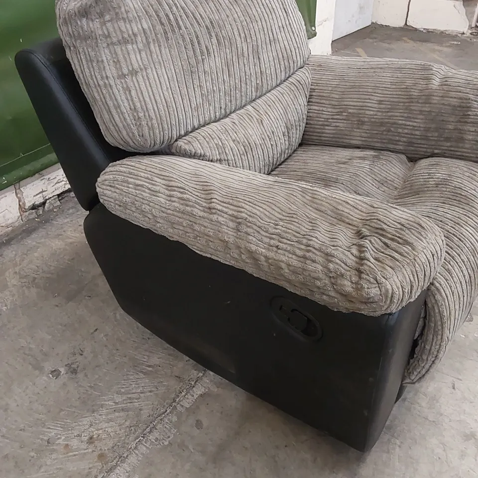DESIGNER MANUAL RECLINER CHAIR IN CORDUROY FABRIC AND LEATHER - BLACK/GREY