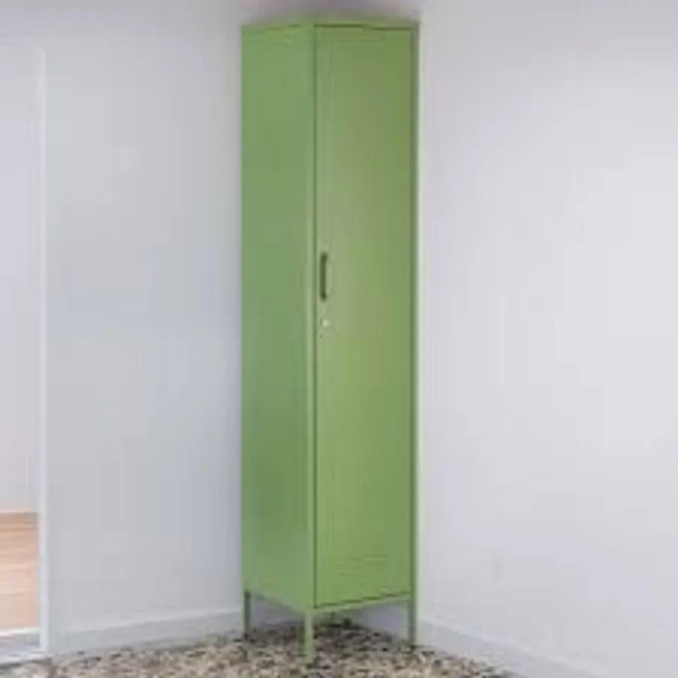 BOXED MMT FURNITURE DESIGNS SINGLE DOOR GREEN METAL TALL LOCKER CABINET