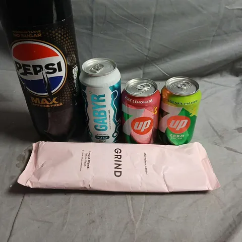 APPROXIMATELY 10 ASSORTED FOOD ITEMS TO INCLUDE - PEPSI MAX, GRIND COFFEE AND 7UP