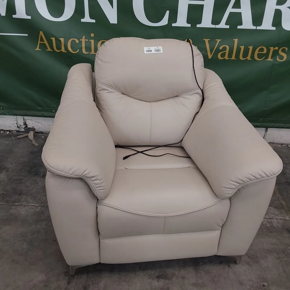 QUALITY BRITISH DESIGNER G PLAN JACKSON POWER RECLINING EASY CHAIR CAMBRIDGE STONE LEATHER 