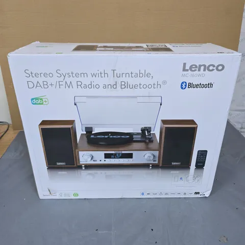 LENCO MC-160WD STEREO SYSTEM WITH TURNTABLE, DAB+ FM RADIO & BLUETOOTH – BOXED