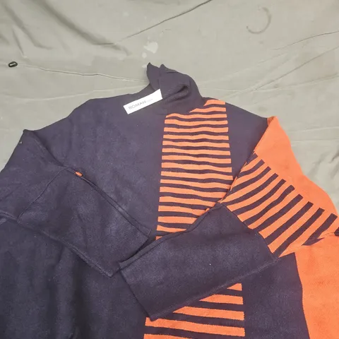 ROMAN STRIPE COLOUR-BLOCK JUMPER β NAVY & ORANGE, SIZE S