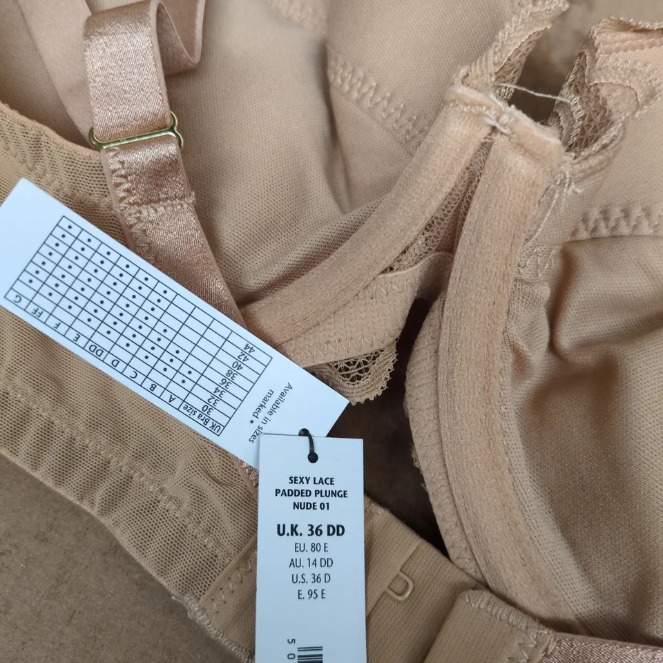 SEXY LACE PADDED PLUNGE BRA NUDE SIZE 36DD