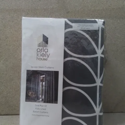 BRAND NEW ORLA KIELY LINEAR STEM CURTAINS 229CM X 229CM - CHARCOAL GREY