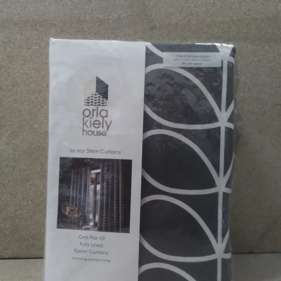 BRAND NEW ORLA KIELY LINEAR STEM CURTAINS 229CM X 229CM - CHARCOAL GREY