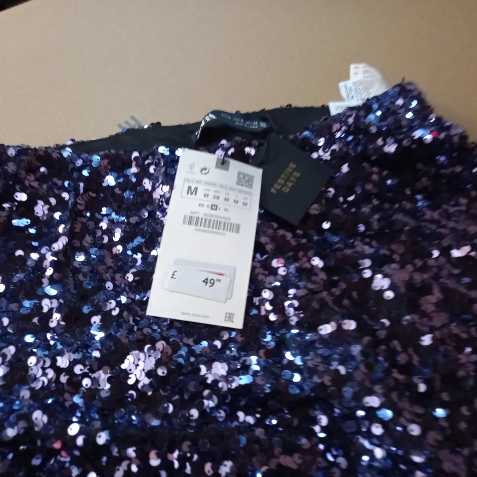 ZARA PURPLE SEQUIN HI-RISE LEGGINGS - M